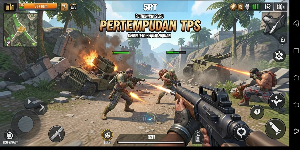 Screenshot menunjukkan karakter dalam aksi pertempuran TPS yang mendebarkan.