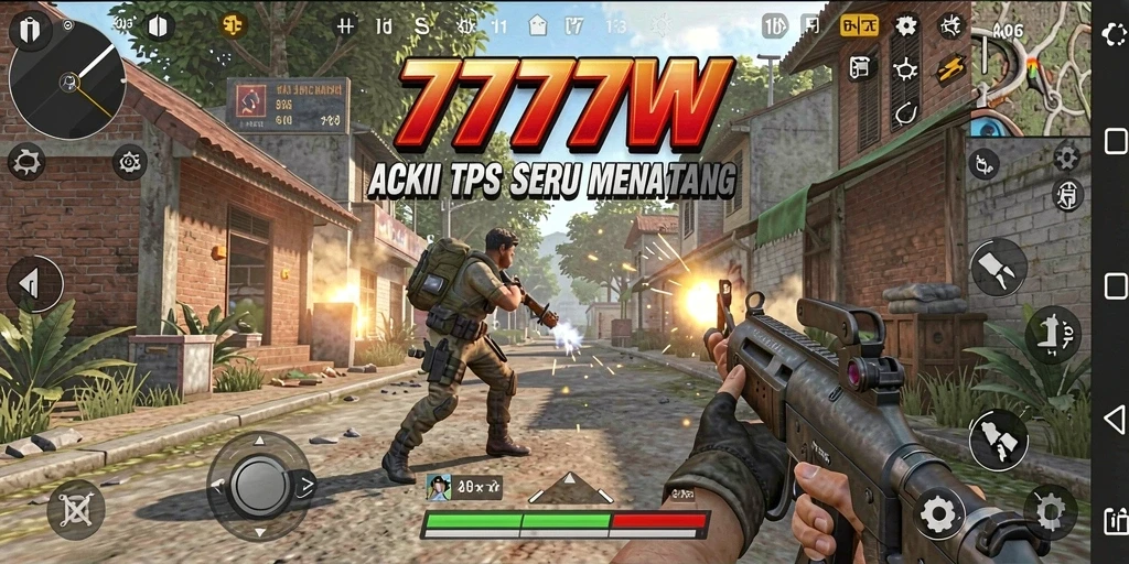 Tangkapan layar 7777W menampilkan aksi seru dalam pertempuran TPS.