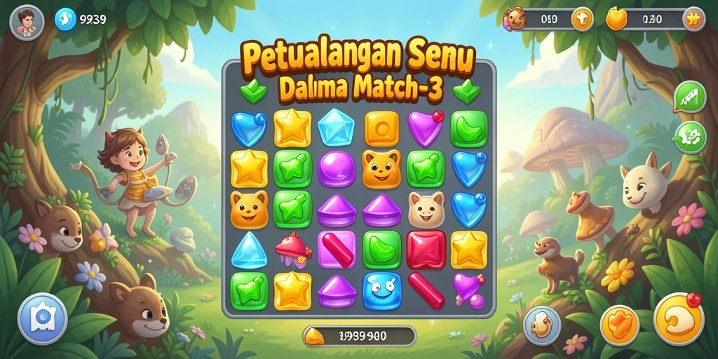 Gameplay seru 9939 dengan tantangan match-3 yang menarik.