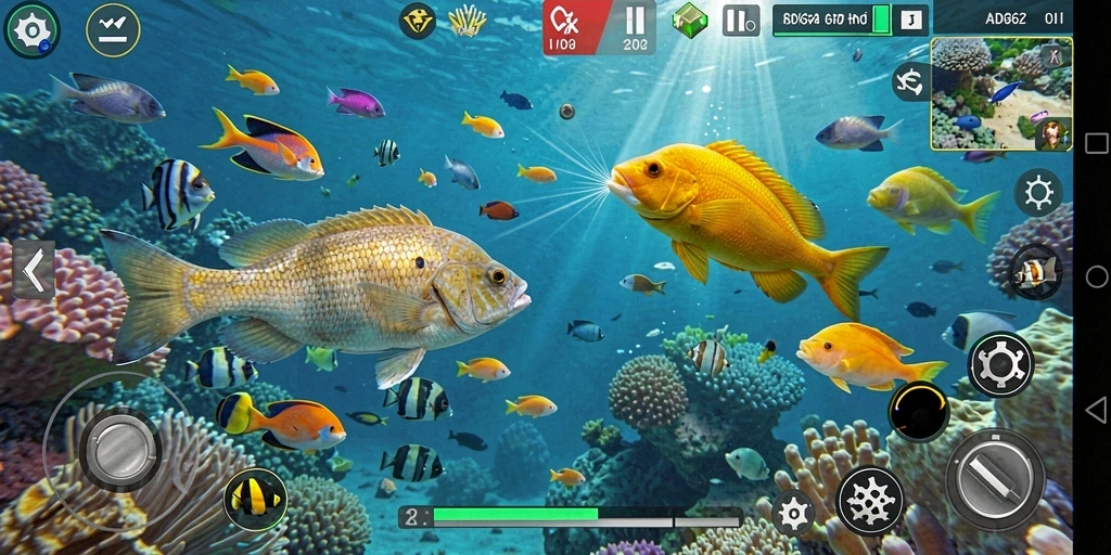 Screenshot gameplay ADG62 menampilkan aksi menembak ikan yang seru.