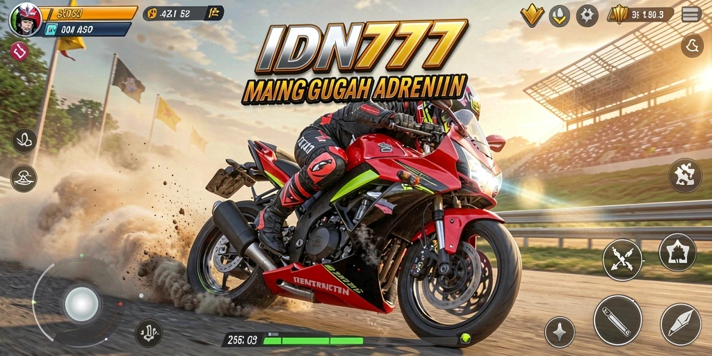 Tampilan gameplay menarik IDN777 dengan aksi balap motor yang seru.