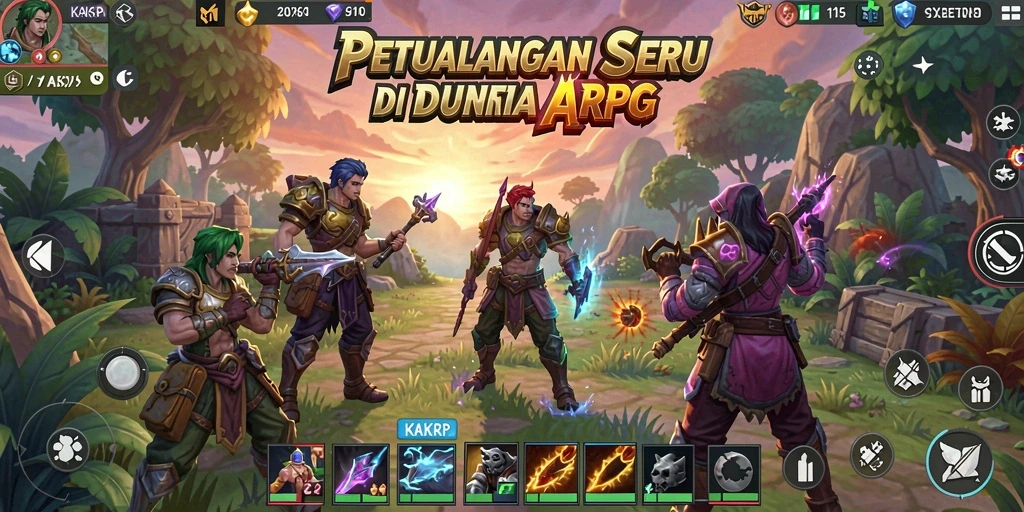 Screenshot utama KAKRP menampilkan aksi pertempuran seru di dunia fantasi.