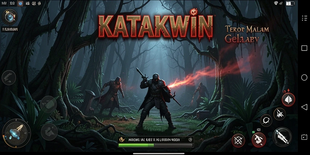 Tangkapan layar gameplay KATAKWIN menampilkan suasana malam yang mencekam dan karakter menyeramkan.