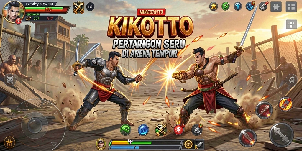 Tangkapan layar KIKOTOTO menampilkan pertarungan epik di arena.