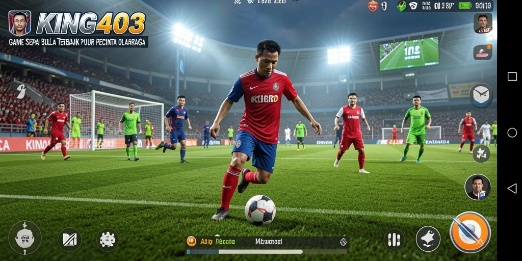 Tampilan gameplay <strong>KING403</strong> dengan adegan pertandingan sepak bola yang seru.