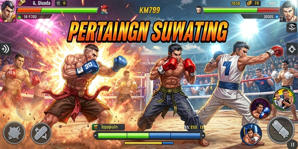 Gameplay KM789 menampilkan pertarungan seru antar karakter dengan grafis menarik.