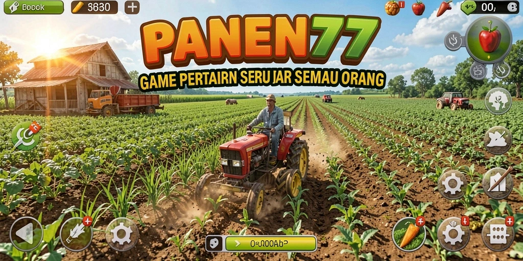 Screenshot gameplay PANEN77 menampilkan aktivitas bertani yang seru dan interaksi sosial.