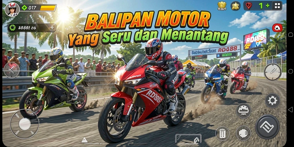 Screenshot utama RDI88 menampilkan balapan motor yang seru dan menegangkan.