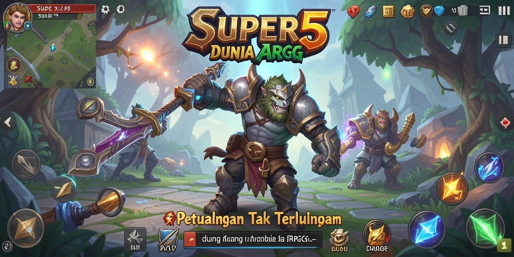 Tangkapan layar gameplay SUPER5 yang menunjukkan pertempuran seru dan karakter yang kuat.