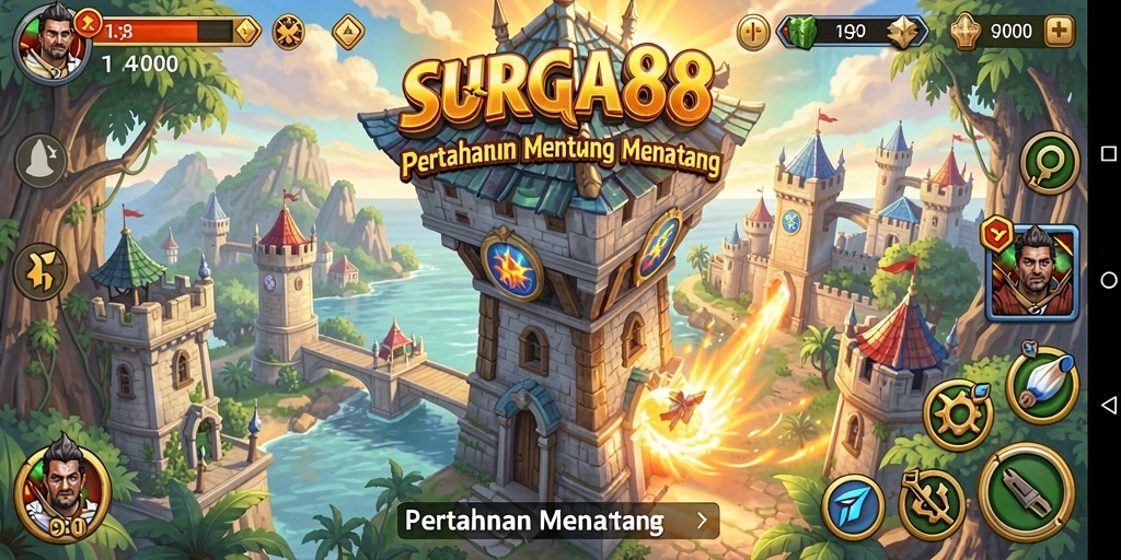 Screenshot gameplay SURGA88: serangan menara yang mendebarkan.