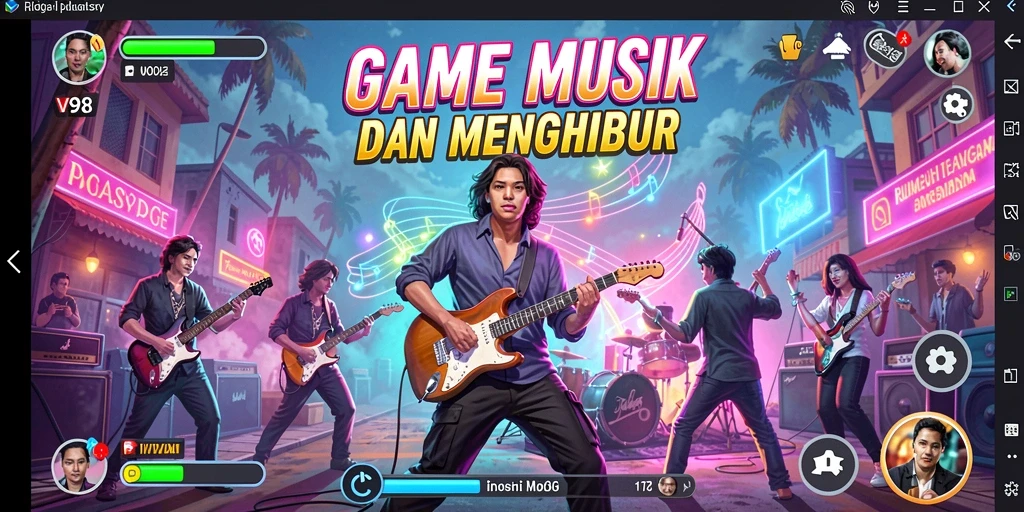 Tampilan gameplay V98 yang seru dan interaktif dalam dunia musik.