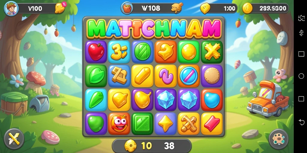 Screenshot gameplay VW108 yang menunjukkan tantangan match-3 menarik.