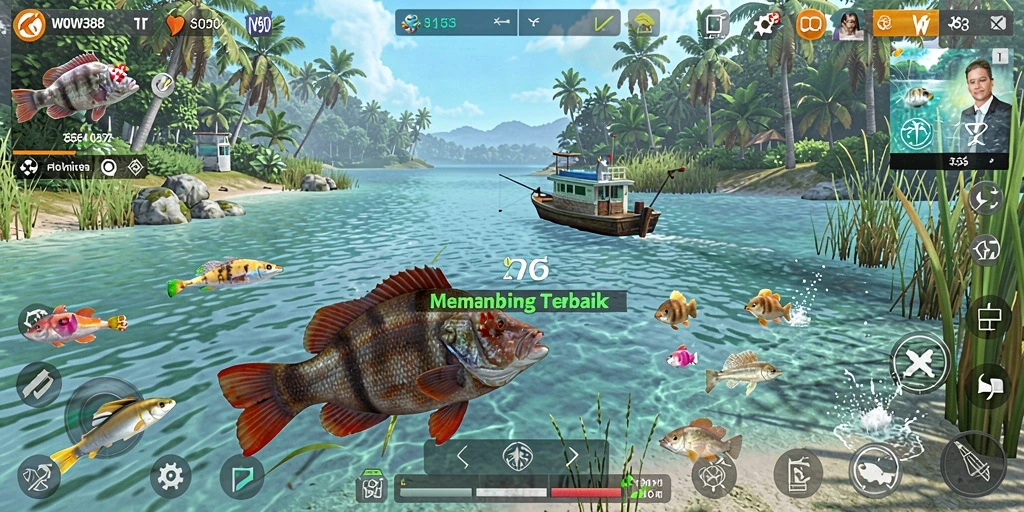Tampilan gameplay <strong>WOW388</strong> yang seru saat memancing ikan.