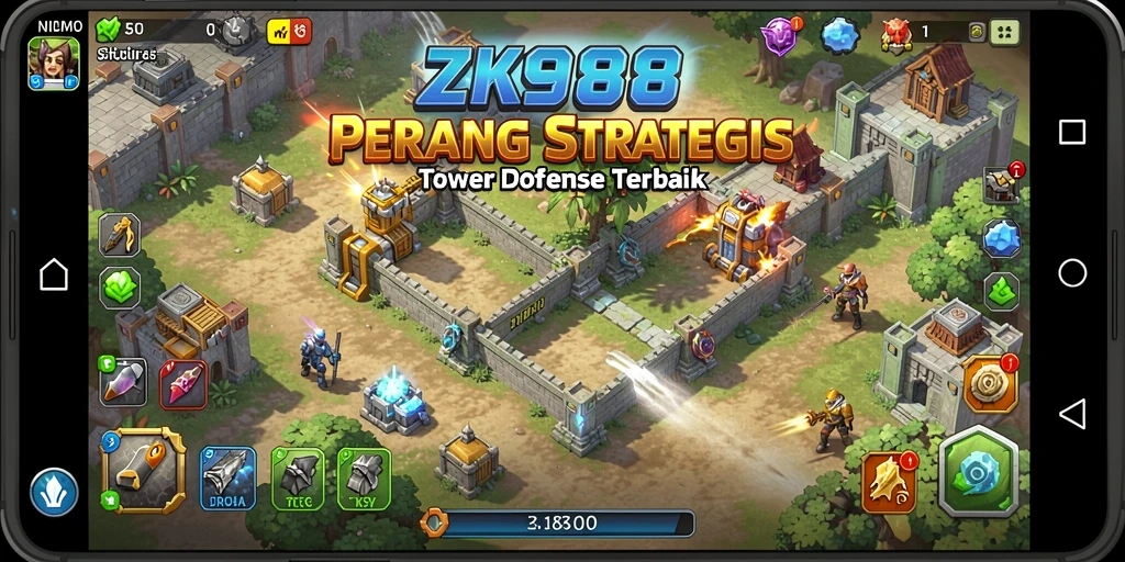 Tampilan gameplay ZK988 yang menegangkan dalam pertempuran Tower Defense.